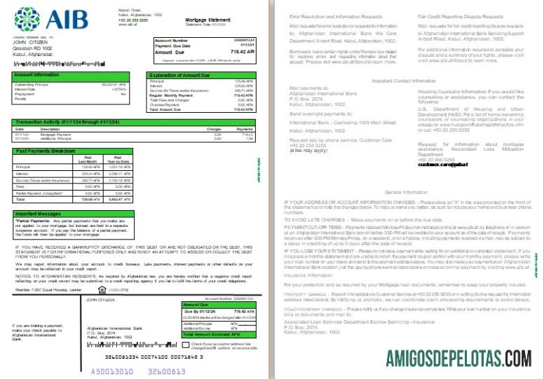 Declaração de hipoteca do Banco Internacional do Afeganistão (AIB), 3 páginas 1 2 Scr modelo